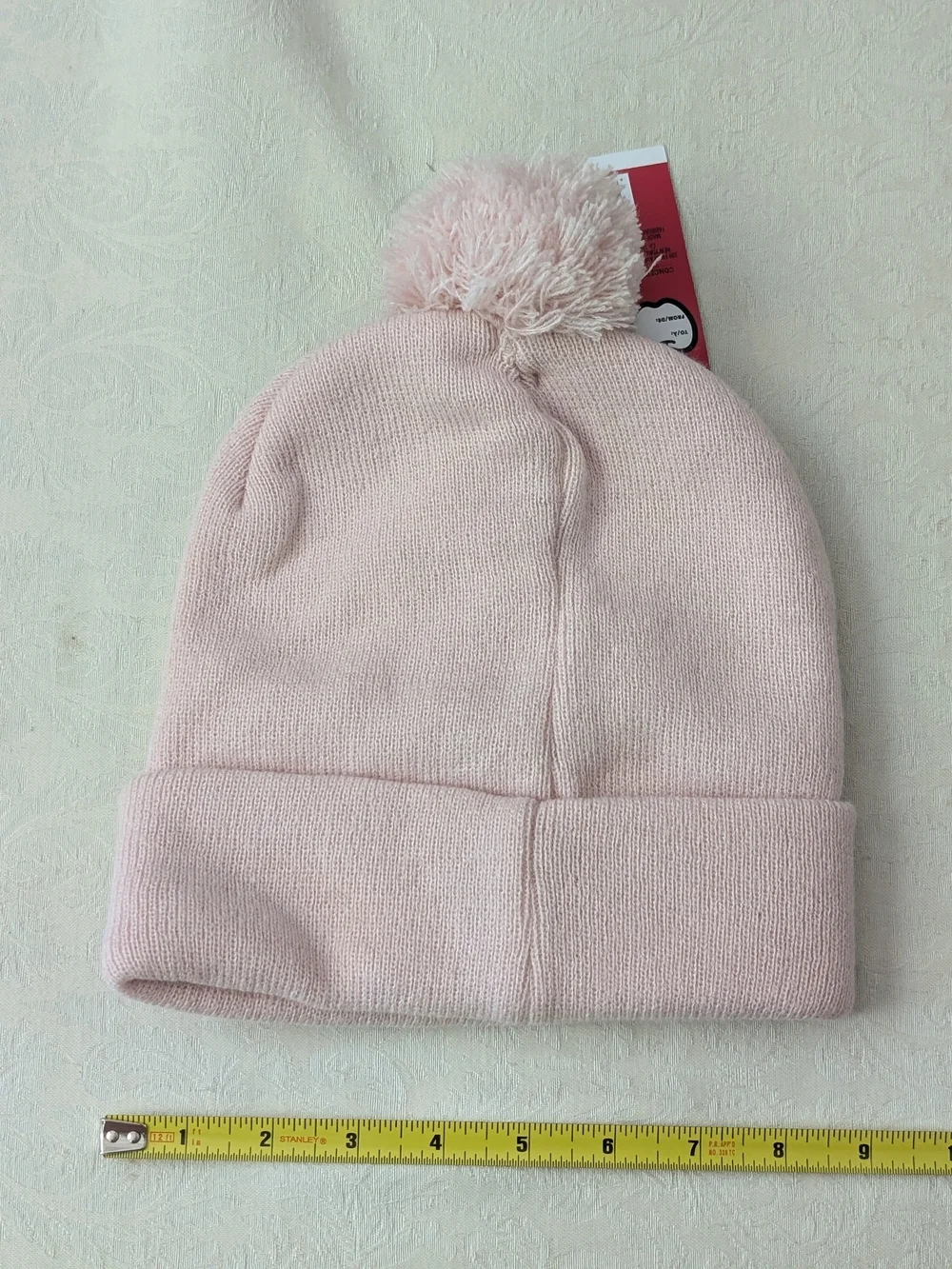 Hello Kitty Pink Knit Acrylic Pom Pom Beanie Hat Embroidered Stretch One Size